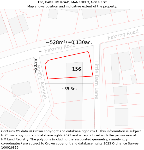 156, EAKRING ROAD, MANSFIELD, NG18 3DT: Plot and title map