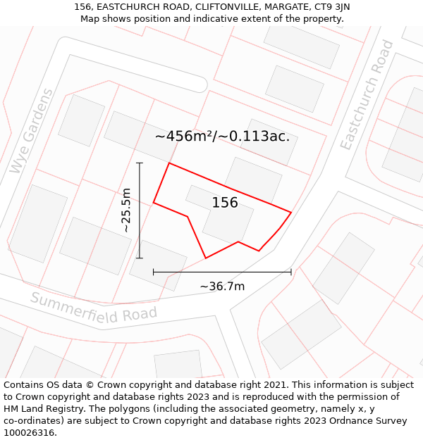 156, EASTCHURCH ROAD, CLIFTONVILLE, MARGATE, CT9 3JN: Plot and title map