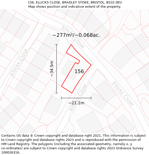 156, ELLICKS CLOSE, BRADLEY STOKE, BRISTOL, BS32 0EU: Plot and title map