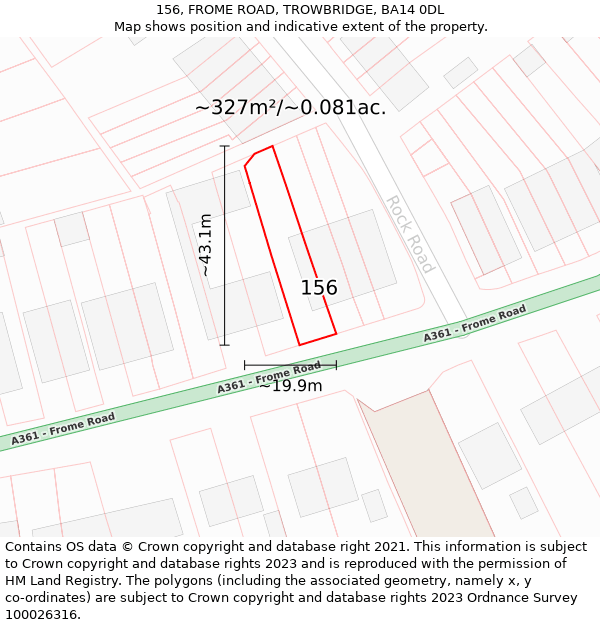 156, FROME ROAD, TROWBRIDGE, BA14 0DL: Plot and title map