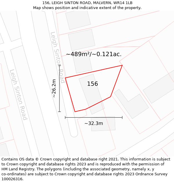 156, LEIGH SINTON ROAD, MALVERN, WR14 1LB: Plot and title map