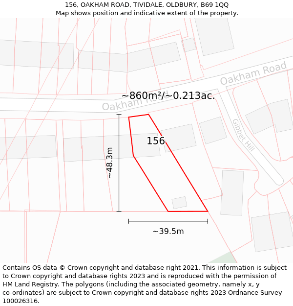 156, OAKHAM ROAD, TIVIDALE, OLDBURY, B69 1QQ: Plot and title map