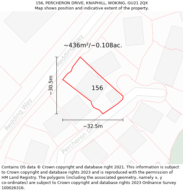 156, PERCHERON DRIVE, KNAPHILL, WOKING, GU21 2QX: Plot and title map