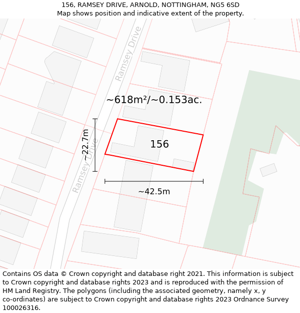 156, RAMSEY DRIVE, ARNOLD, NOTTINGHAM, NG5 6SD: Plot and title map