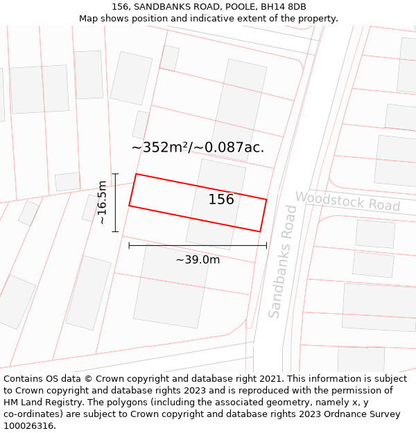 156, SANDBANKS ROAD, POOLE, BH14 8DB: Plot and title map