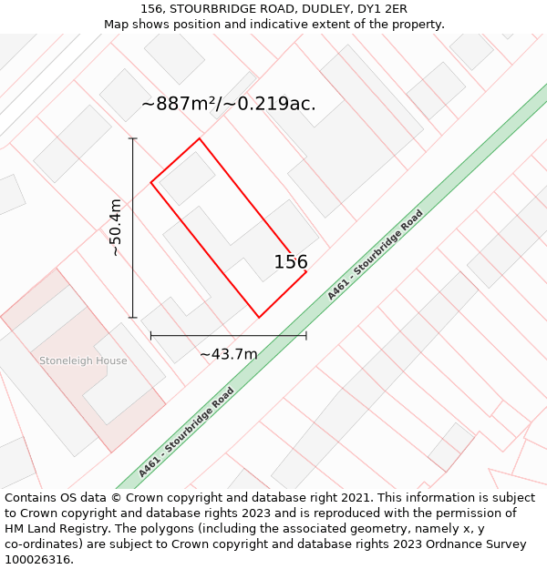 156, STOURBRIDGE ROAD, DUDLEY, DY1 2ER: Plot and title map