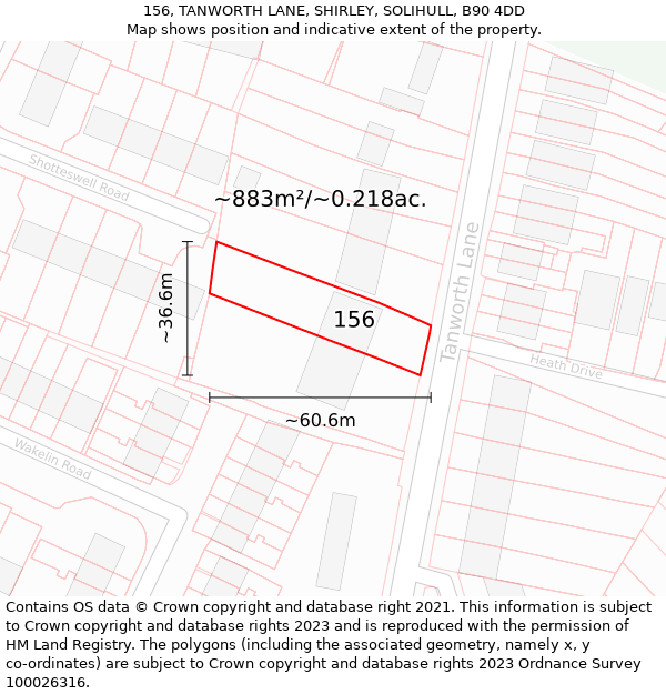 156, TANWORTH LANE, SHIRLEY, SOLIHULL, B90 4DD: Plot and title map