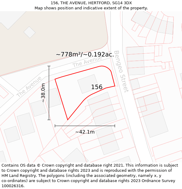 156, THE AVENUE, HERTFORD, SG14 3DX: Plot and title map