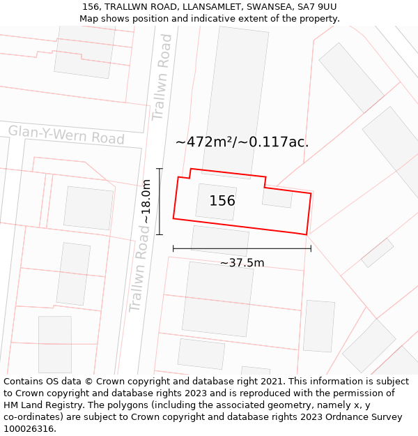 156, TRALLWN ROAD, LLANSAMLET, SWANSEA, SA7 9UU: Plot and title map