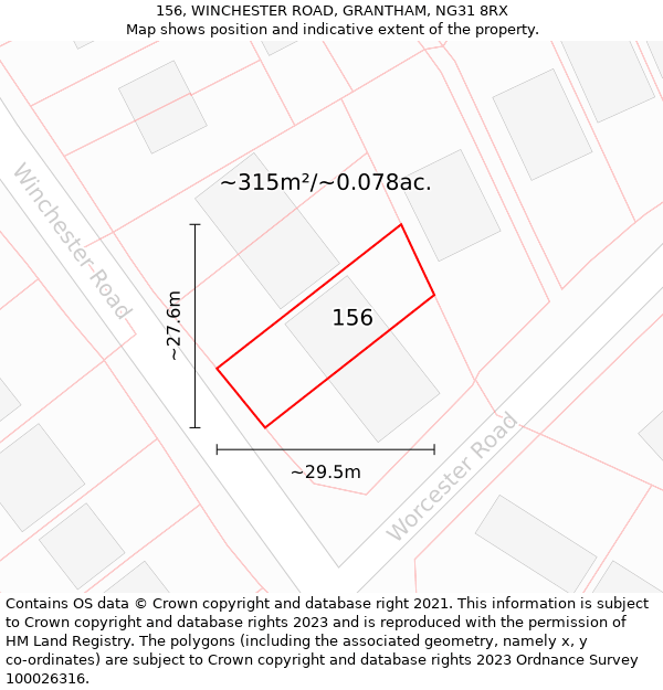 156, WINCHESTER ROAD, GRANTHAM, NG31 8RX: Plot and title map