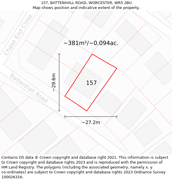 157, BATTENHALL ROAD, WORCESTER, WR5 2BU: Plot and title map