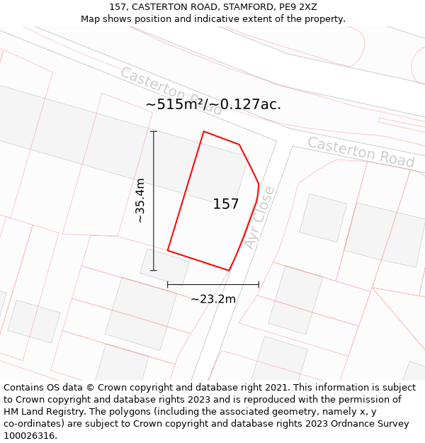 157, CASTERTON ROAD, STAMFORD, PE9 2XZ: Plot and title map