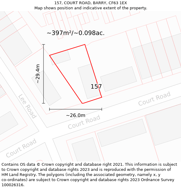 157, COURT ROAD, BARRY, CF63 1EX: Plot and title map