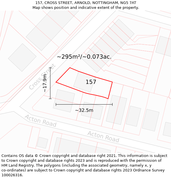 157, CROSS STREET, ARNOLD, NOTTINGHAM, NG5 7AT: Plot and title map