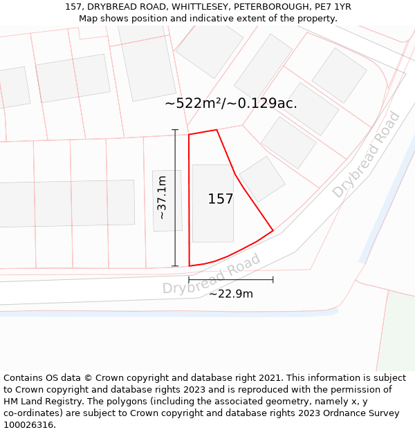 157, DRYBREAD ROAD, WHITTLESEY, PETERBOROUGH, PE7 1YR: Plot and title map