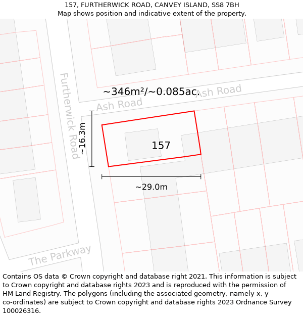 157, FURTHERWICK ROAD, CANVEY ISLAND, SS8 7BH: Plot and title map