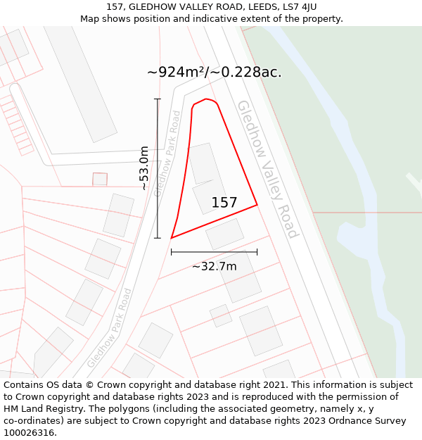 157, GLEDHOW VALLEY ROAD, LEEDS, LS7 4JU: Plot and title map