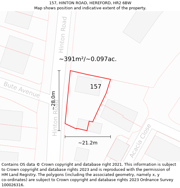 157, HINTON ROAD, HEREFORD, HR2 6BW: Plot and title map
