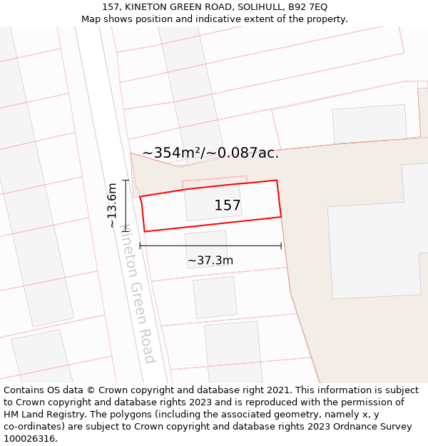 157, KINETON GREEN ROAD, SOLIHULL, B92 7EQ: Plot and title map