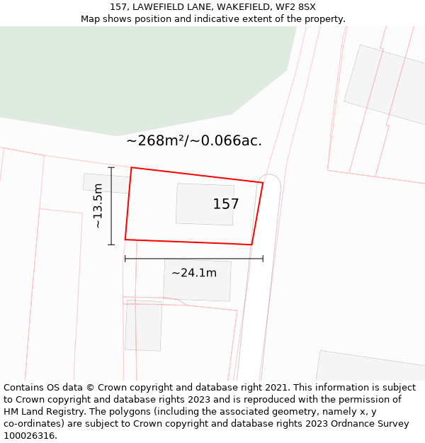 157, LAWEFIELD LANE, WAKEFIELD, WF2 8SX: Plot and title map