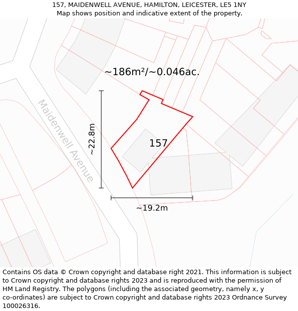 157, MAIDENWELL AVENUE, HAMILTON, LEICESTER, LE5 1NY: Plot and title map