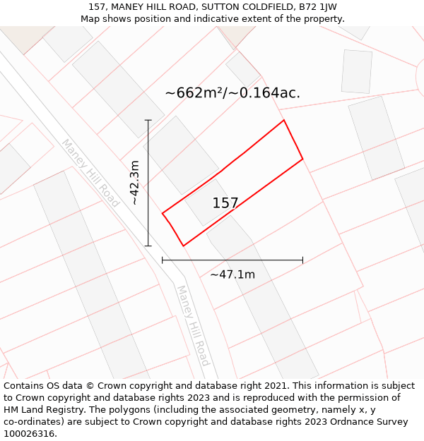 157, MANEY HILL ROAD, SUTTON COLDFIELD, B72 1JW: Plot and title map