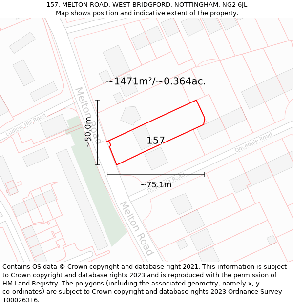 157, MELTON ROAD, WEST BRIDGFORD, NOTTINGHAM, NG2 6JL: Plot and title map