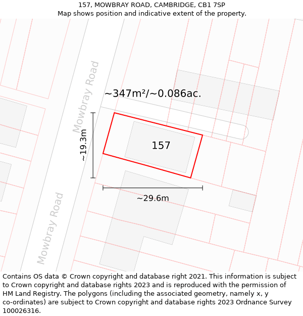 157, MOWBRAY ROAD, CAMBRIDGE, CB1 7SP: Plot and title map