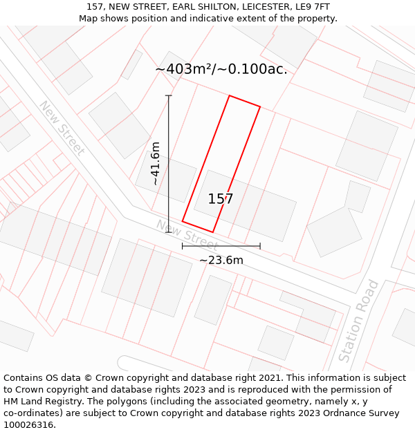 157, NEW STREET, EARL SHILTON, LEICESTER, LE9 7FT: Plot and title map