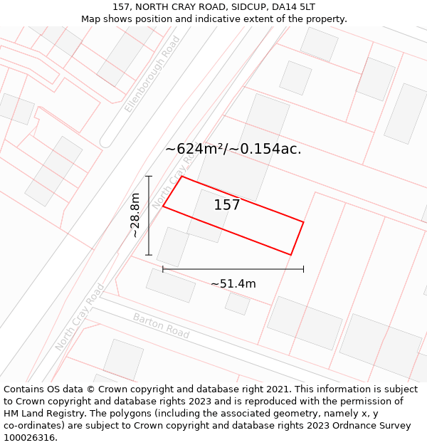 157, NORTH CRAY ROAD, SIDCUP, DA14 5LT: Plot and title map
