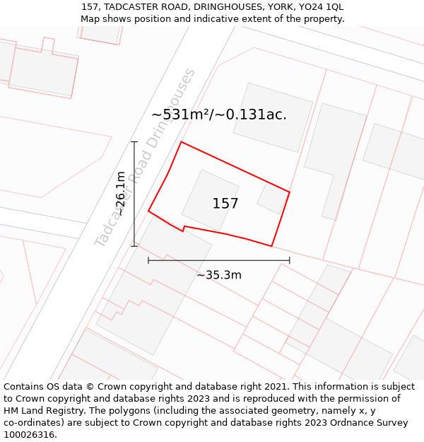 157, TADCASTER ROAD, DRINGHOUSES, YORK, YO24 1QL: Plot and title map