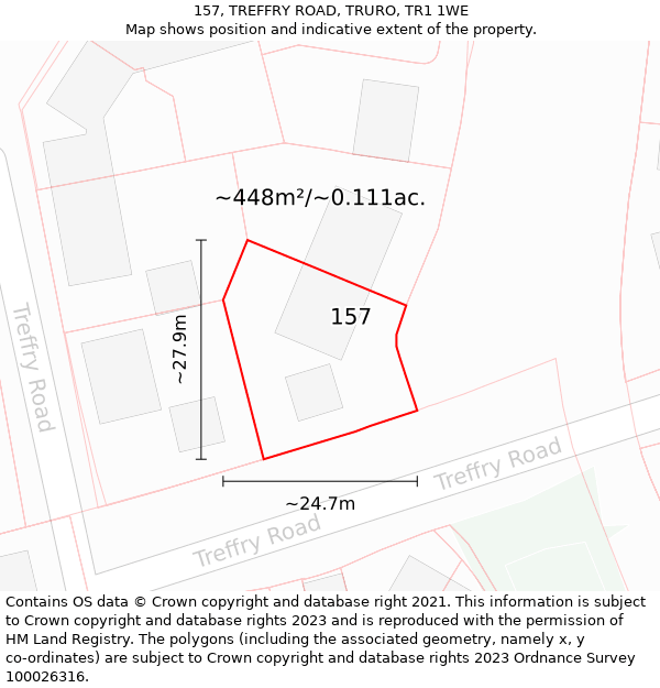 157, TREFFRY ROAD, TRURO, TR1 1WE: Plot and title map