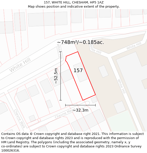 157, WHITE HILL, CHESHAM, HP5 1AZ: Plot and title map