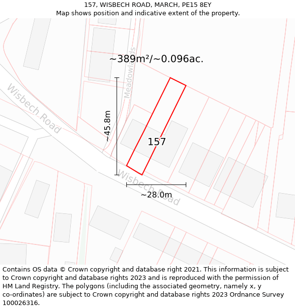 157, WISBECH ROAD, MARCH, PE15 8EY: Plot and title map