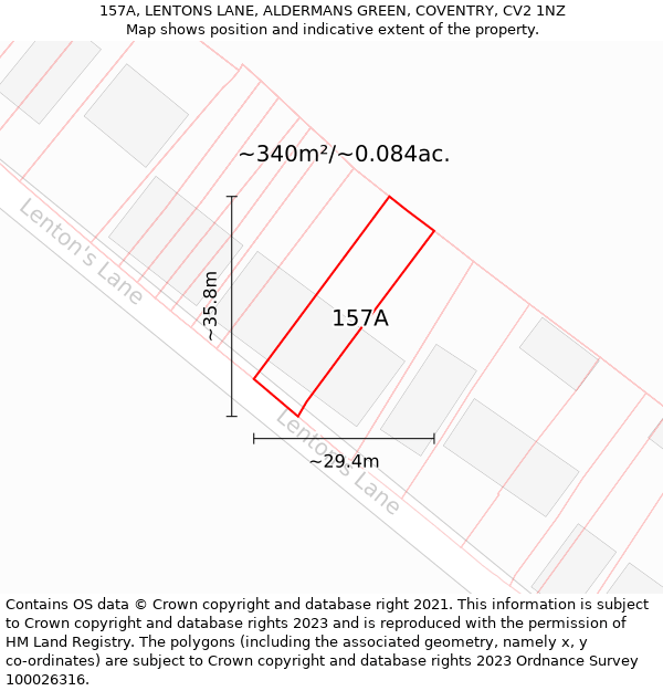 157A, LENTONS LANE, ALDERMANS GREEN, COVENTRY, CV2 1NZ: Plot and title map