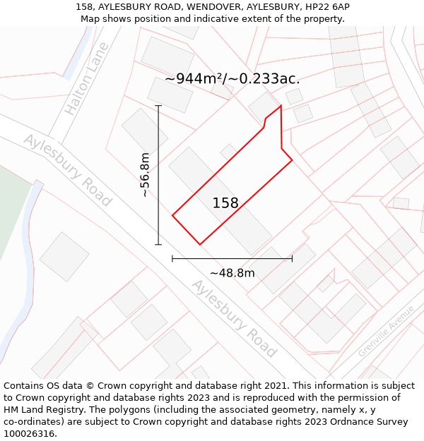 158, AYLESBURY ROAD, WENDOVER, AYLESBURY, HP22 6AP: Plot and title map