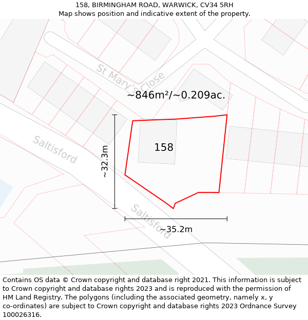 158, BIRMINGHAM ROAD, WARWICK, CV34 5RH: Plot and title map