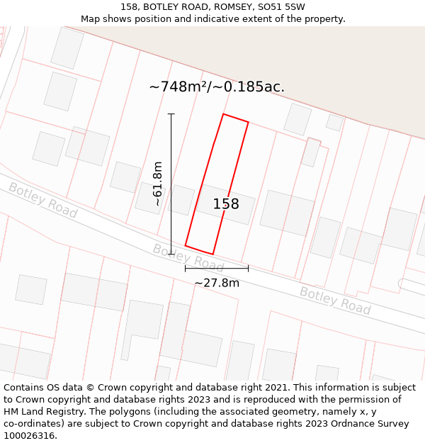 158, BOTLEY ROAD, ROMSEY, SO51 5SW: Plot and title map