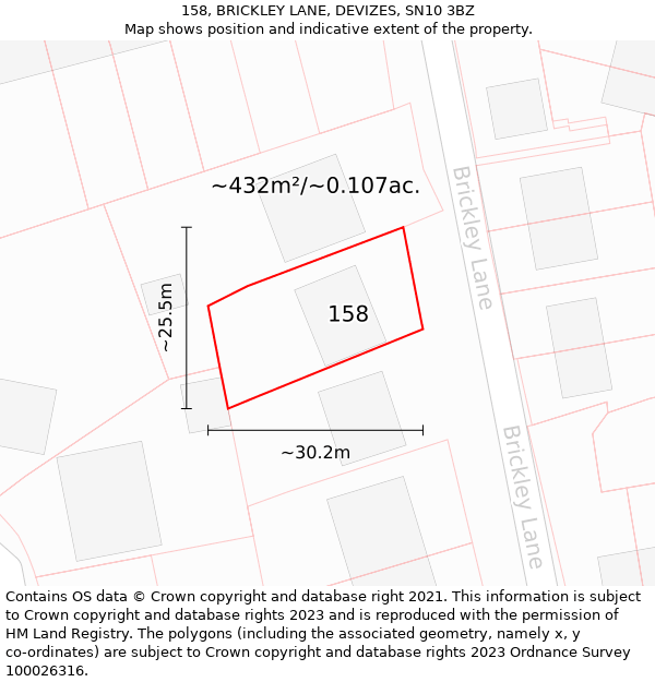 158, BRICKLEY LANE, DEVIZES, SN10 3BZ: Plot and title map