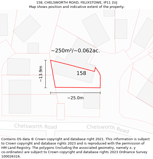 158, CHELSWORTH ROAD, FELIXSTOWE, IP11 2UJ: Plot and title map