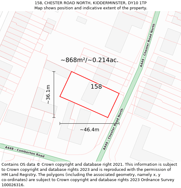 158, CHESTER ROAD NORTH, KIDDERMINSTER, DY10 1TP: Plot and title map