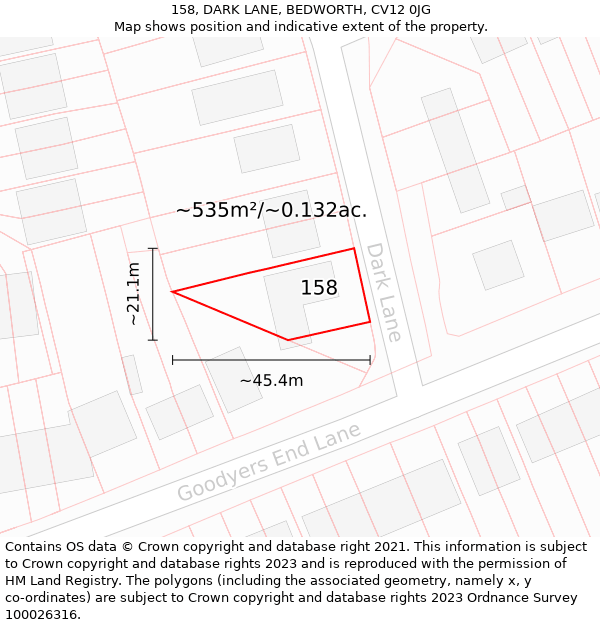 158, DARK LANE, BEDWORTH, CV12 0JG: Plot and title map