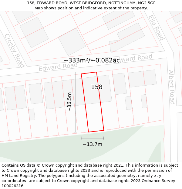 158, EDWARD ROAD, WEST BRIDGFORD, NOTTINGHAM, NG2 5GF: Plot and title map