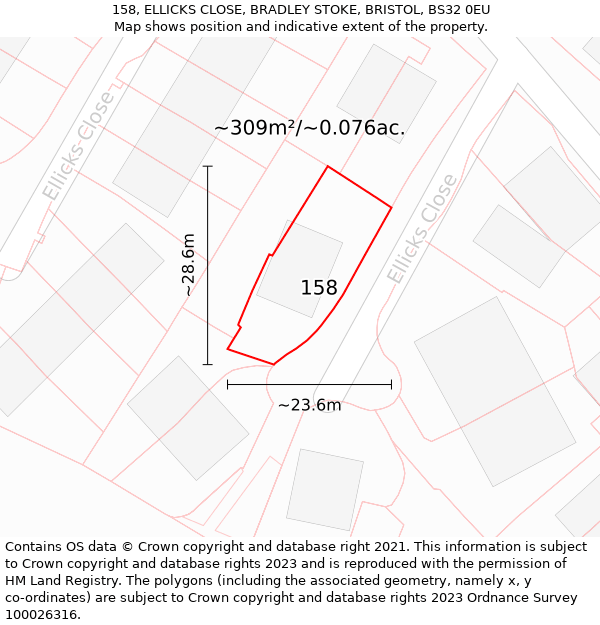 158, ELLICKS CLOSE, BRADLEY STOKE, BRISTOL, BS32 0EU: Plot and title map