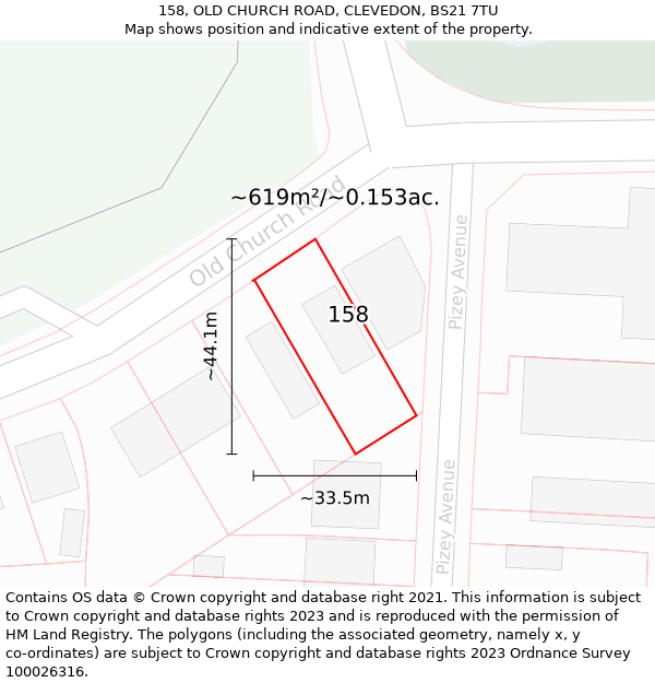 158, OLD CHURCH ROAD, CLEVEDON, BS21 7TU: Plot and title map