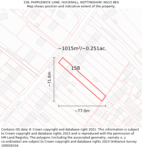 158, PAPPLEWICK LANE, HUCKNALL, NOTTINGHAM, NG15 8EG: Plot and title map