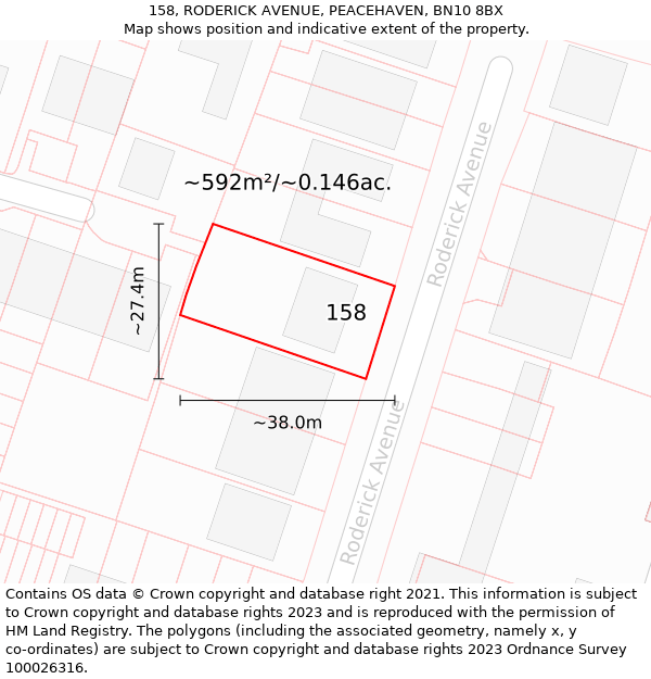 158, RODERICK AVENUE, PEACEHAVEN, BN10 8BX: Plot and title map