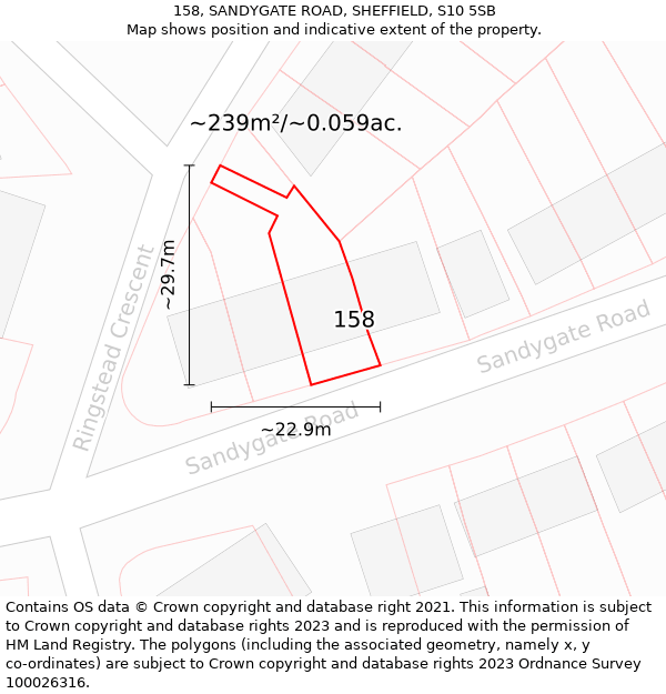 158, SANDYGATE ROAD, SHEFFIELD, S10 5SB: Plot and title map