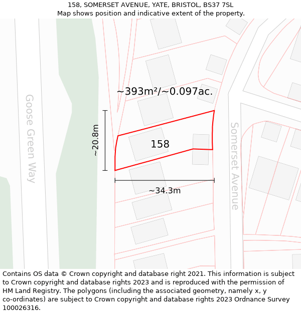 158, SOMERSET AVENUE, YATE, BRISTOL, BS37 7SL: Plot and title map