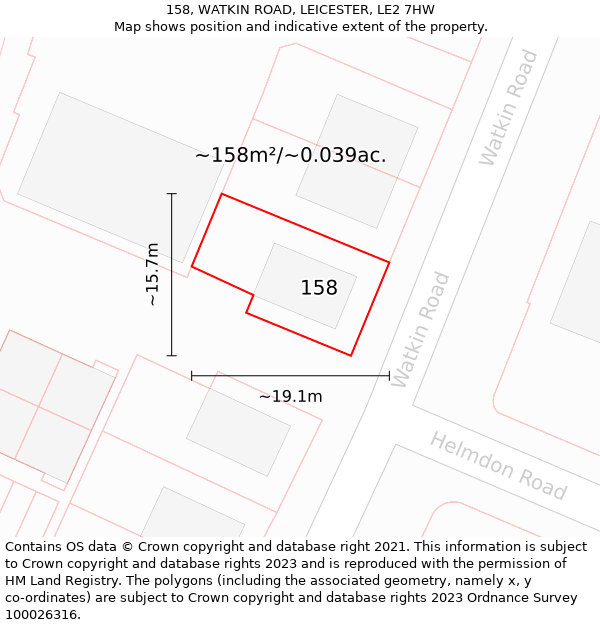 158, WATKIN ROAD, LEICESTER, LE2 7HW: Plot and title map